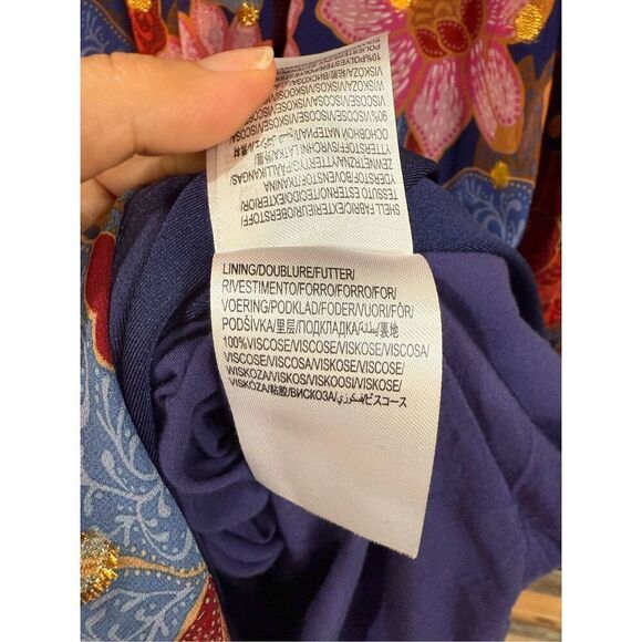 Farm Rio Garden Navy Blue Red Pink Floral Midi Dress no belt Size M - Picture 7 of 9